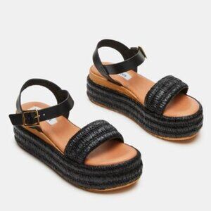 Steve Madden Scarla Black Raffia Platform Sandals Shoes Wedges